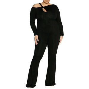 Naked Wardrobe Long Sleeve One Piece Bodysuit Jumpsuit Womens Black 1X Large NWT